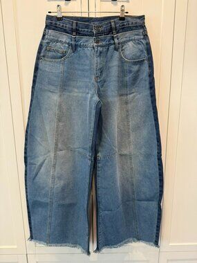 Cider High-Rise Wide Leg Boyfriend Jeans Two Tone Panel